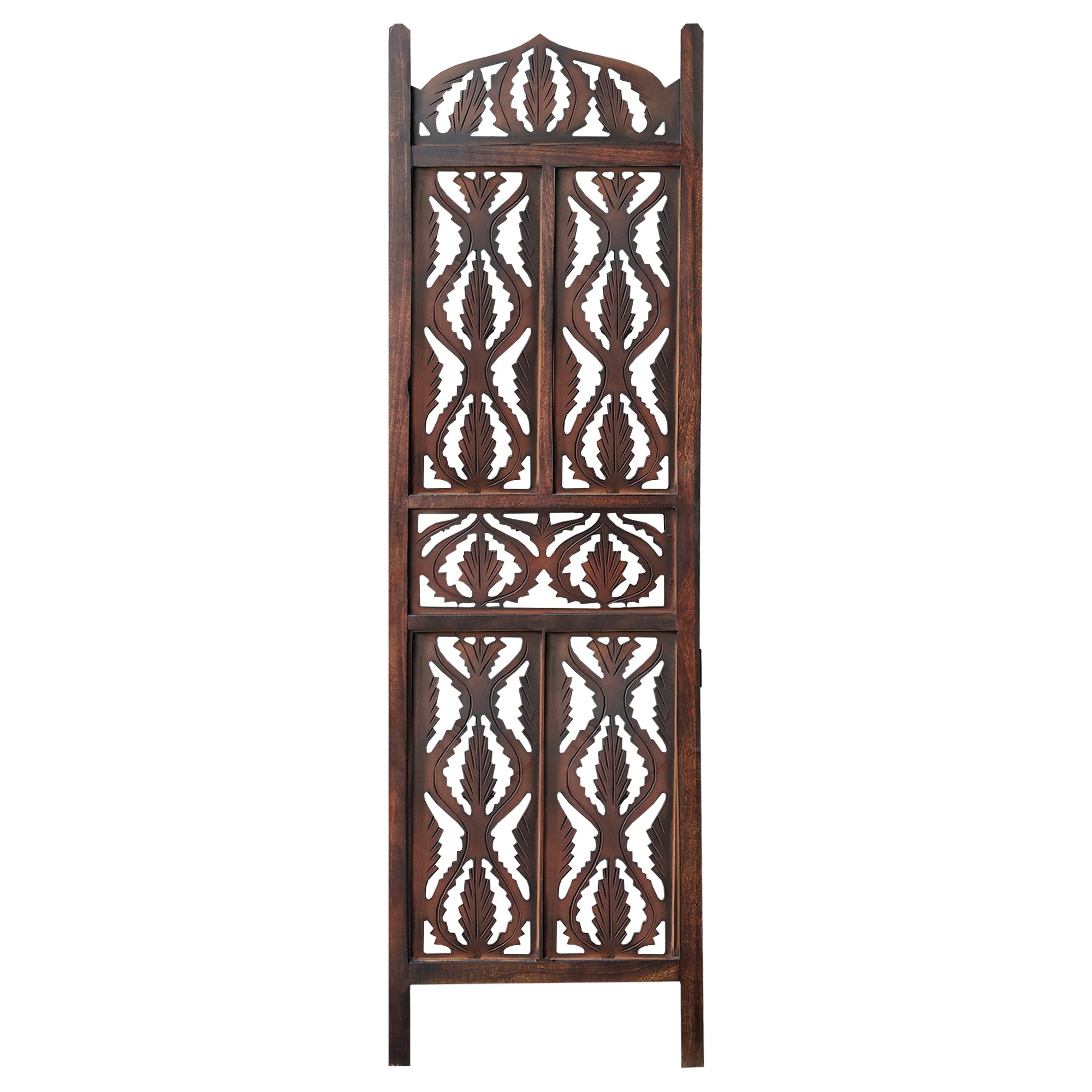 Decorative 3 Panel Mango Wood Screen With Abstract Carvings Brown-zoom-2