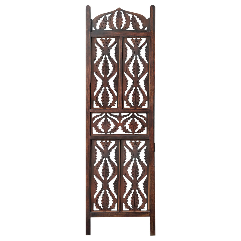 Decorative 3 Panel Mango Wood Screen With Abstract Carvings Brown-zoom-