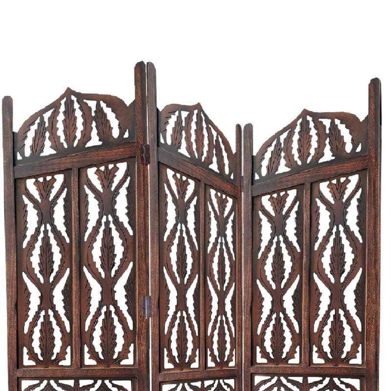 Decorative 3 Panel Mango Wood Screen With Abstract Carvings Brown-zoom-