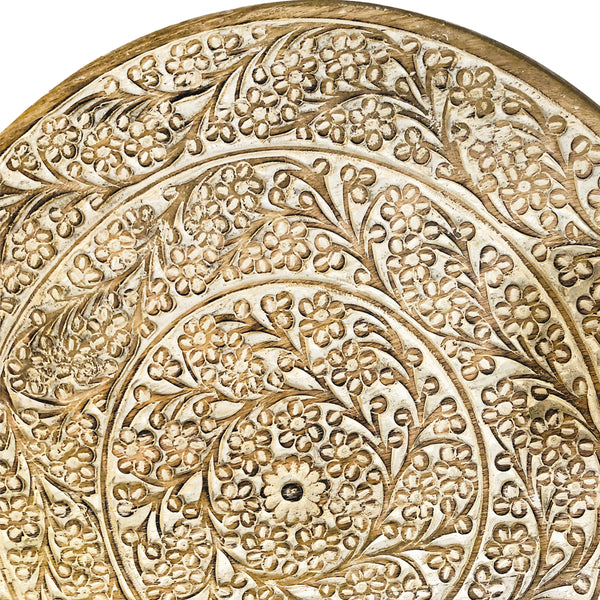 Round Mango Wood Decorative Carved Turntable Lazy Susan With Filigree Engraving Brown-zoom-