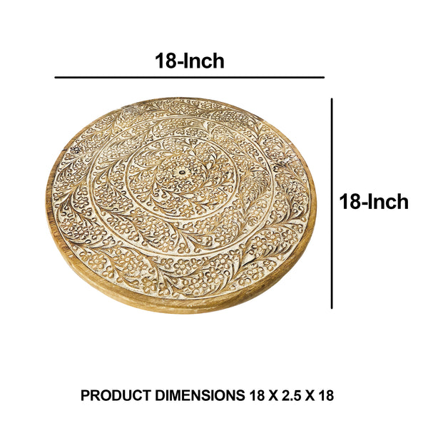 Round Mango Wood Decorative Carved Turntable Lazy Susan With Filigree Engraving Brown-zoom-5