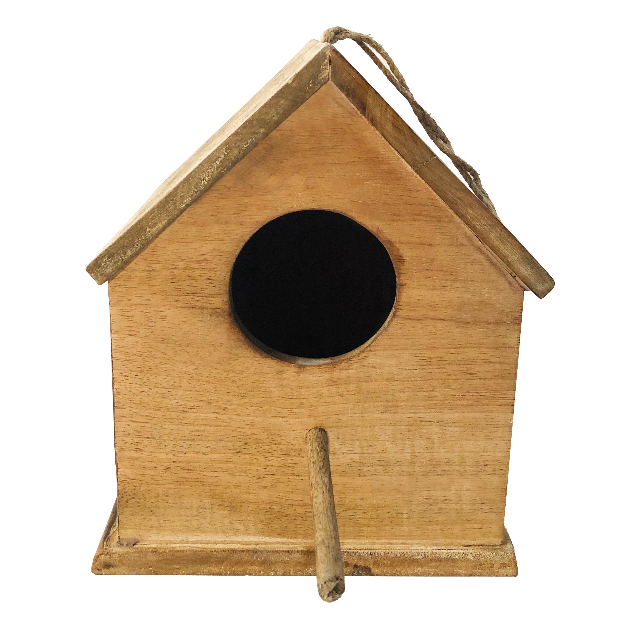 Hut Shape Decorative Mango Wood Hanging Bird House With Engraved Details Distressed Brown-zoom-2