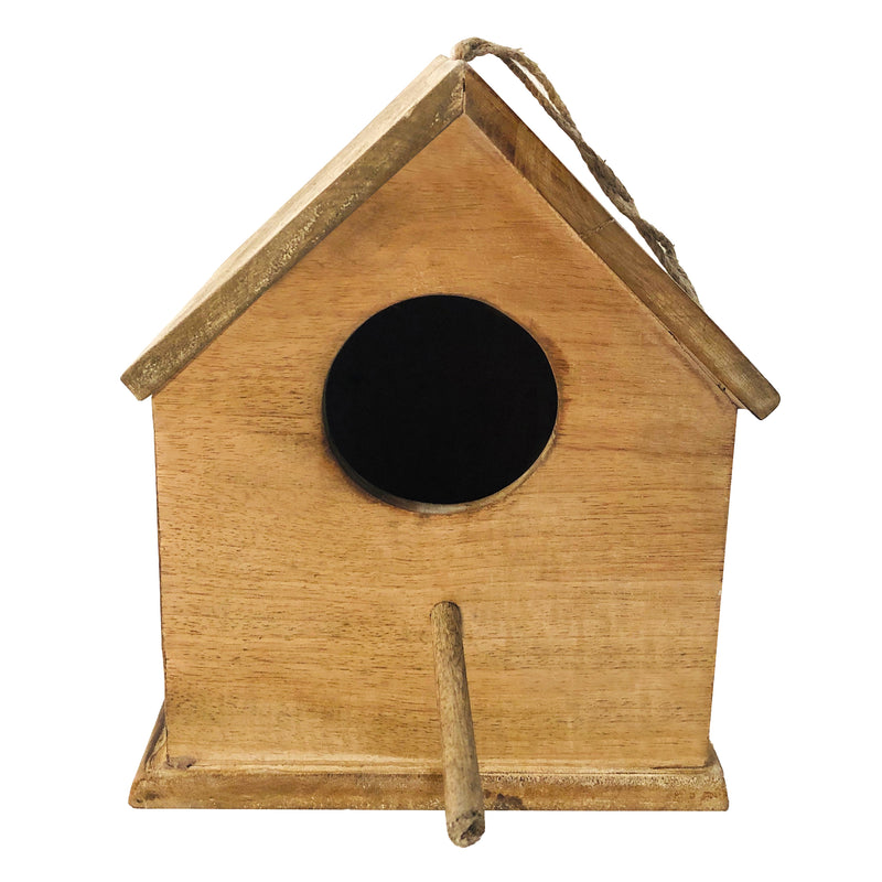 Hut Shape Decorative Mango Wood Hanging Bird House With Engraved Details Distressed Brown-zoom-