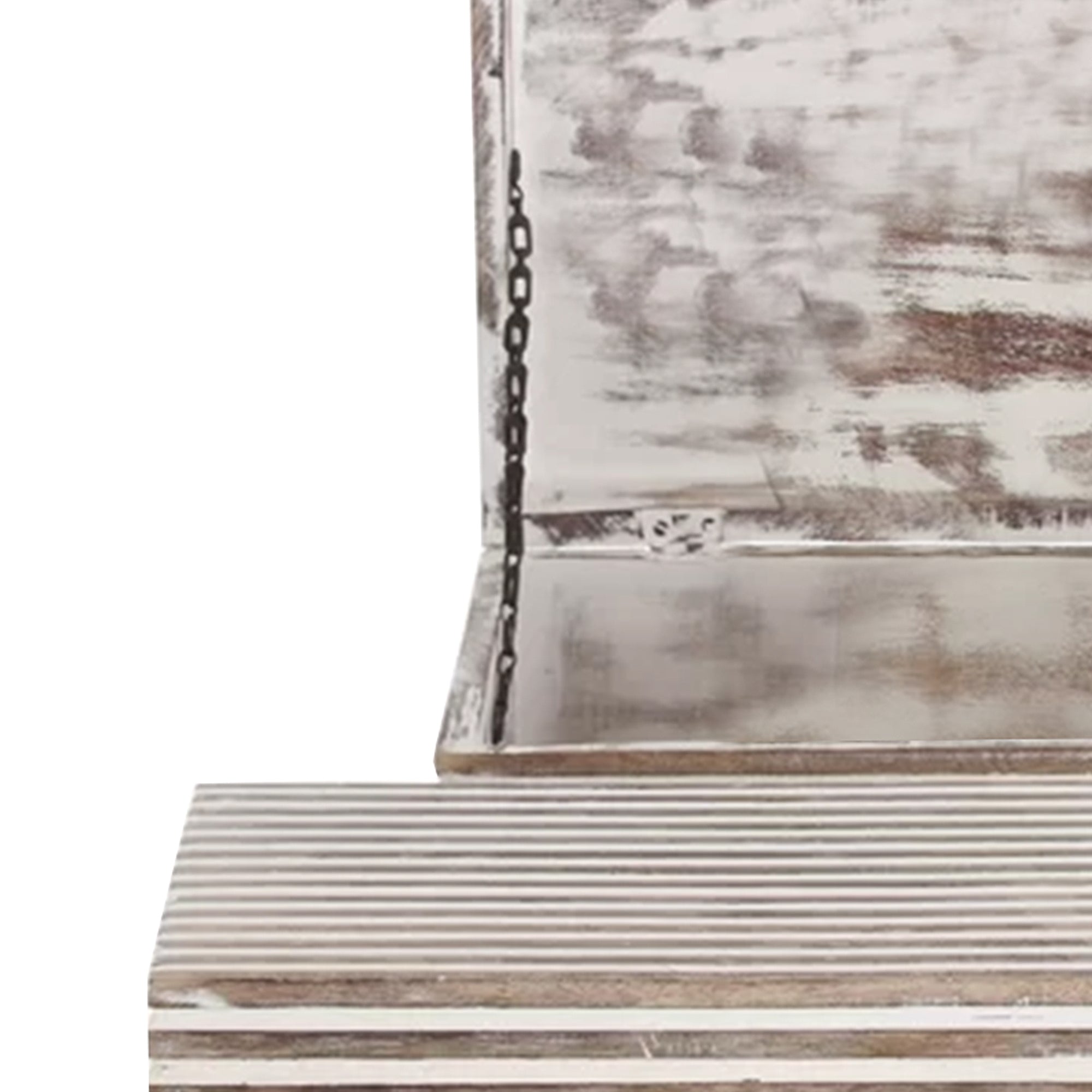 Wooden Decorative Storage Box With Block Stripe Pattern Set Of 2 Whitewash-zoom-3