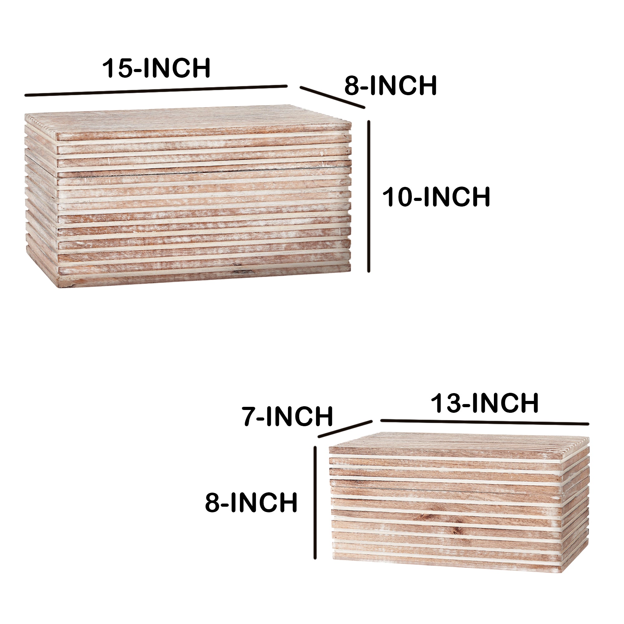 Wooden Decorative Storage Box With Block Stripe Pattern Set Of 2 Whitewash-zoom-4