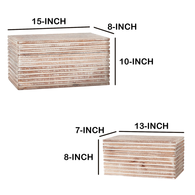 Wooden Decorative Storage Box With Block Stripe Pattern Set Of 2 Whitewash-zoom-
