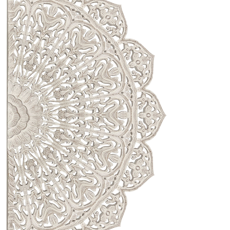 48 Inch Half Moon Hand Carved Floral Mango Wood Wall Panel Decor Antique White-zoom-