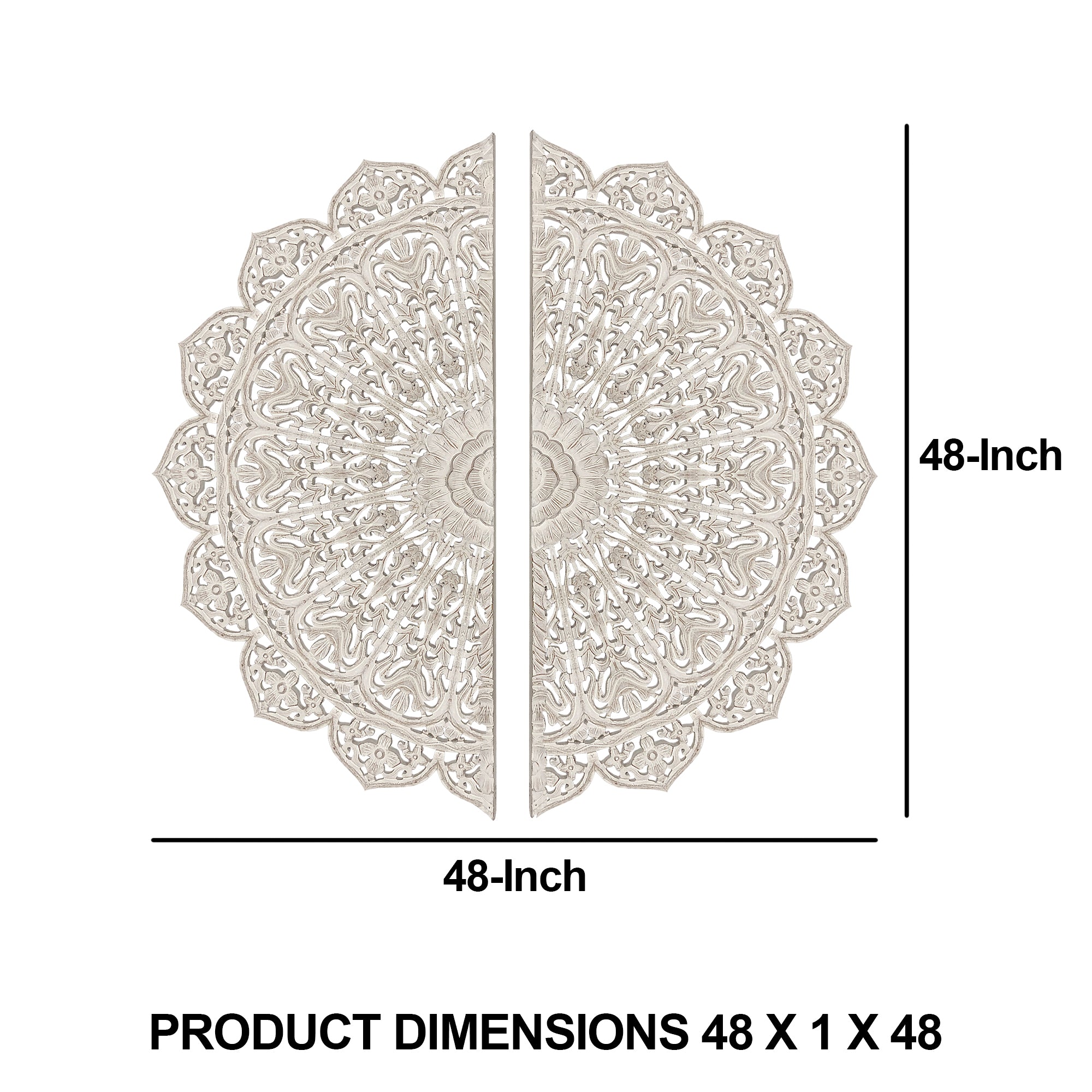 48 Inch Half Moon Hand Carved Floral Mango Wood Wall Panel Decor Antique White-zoom-4