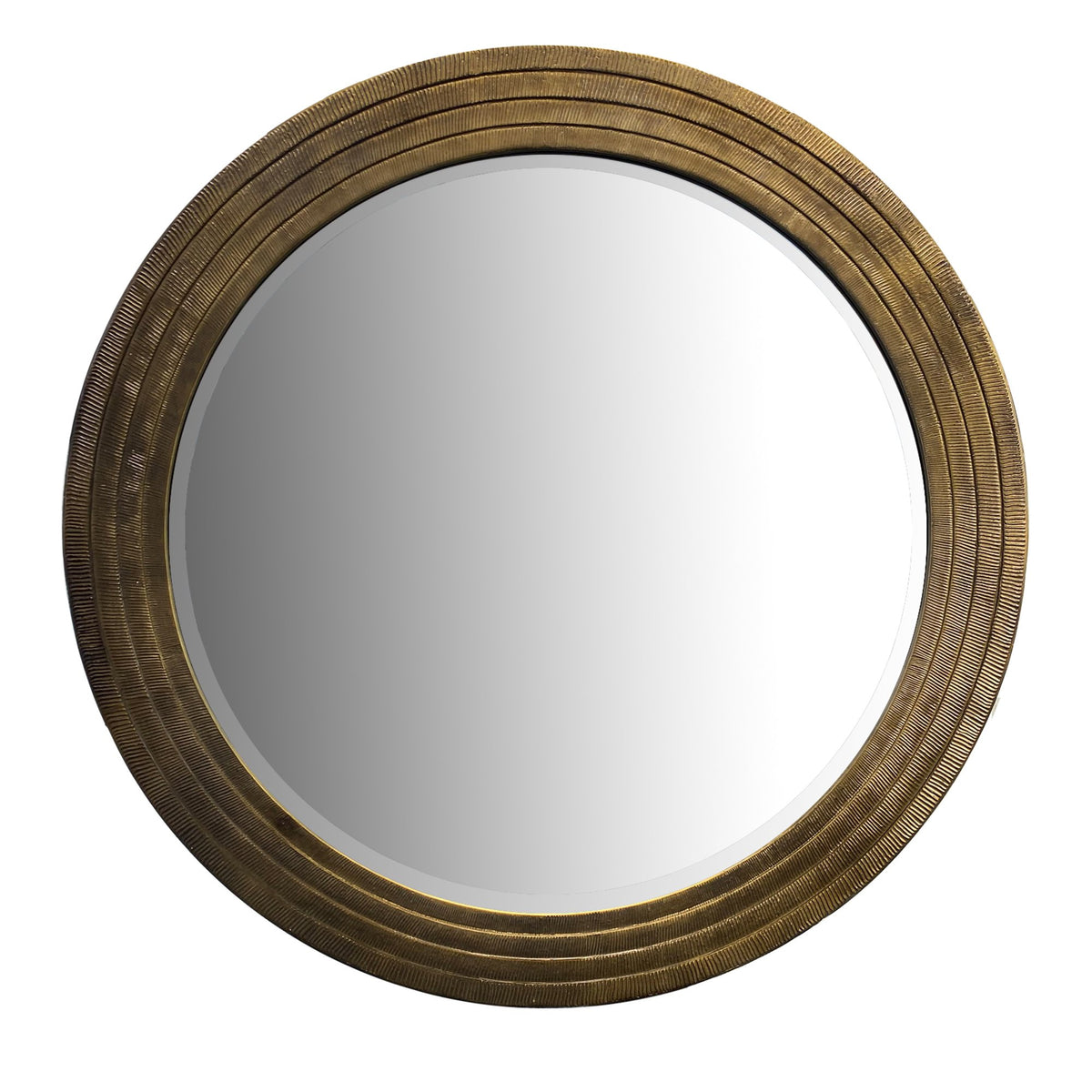 Round Layered Wooden Frame Decor Wall Mirror With Hand Carved Texture Brown-zoom-2