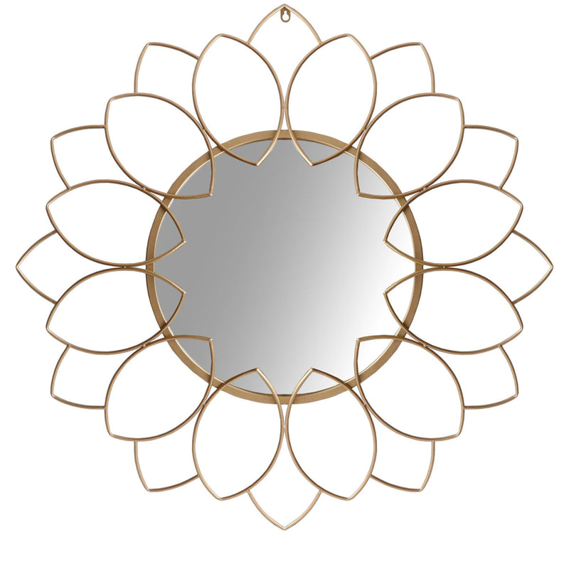 Round Metal Decor Wall Mirror With Oval Motif Brown And Gold-zoom-