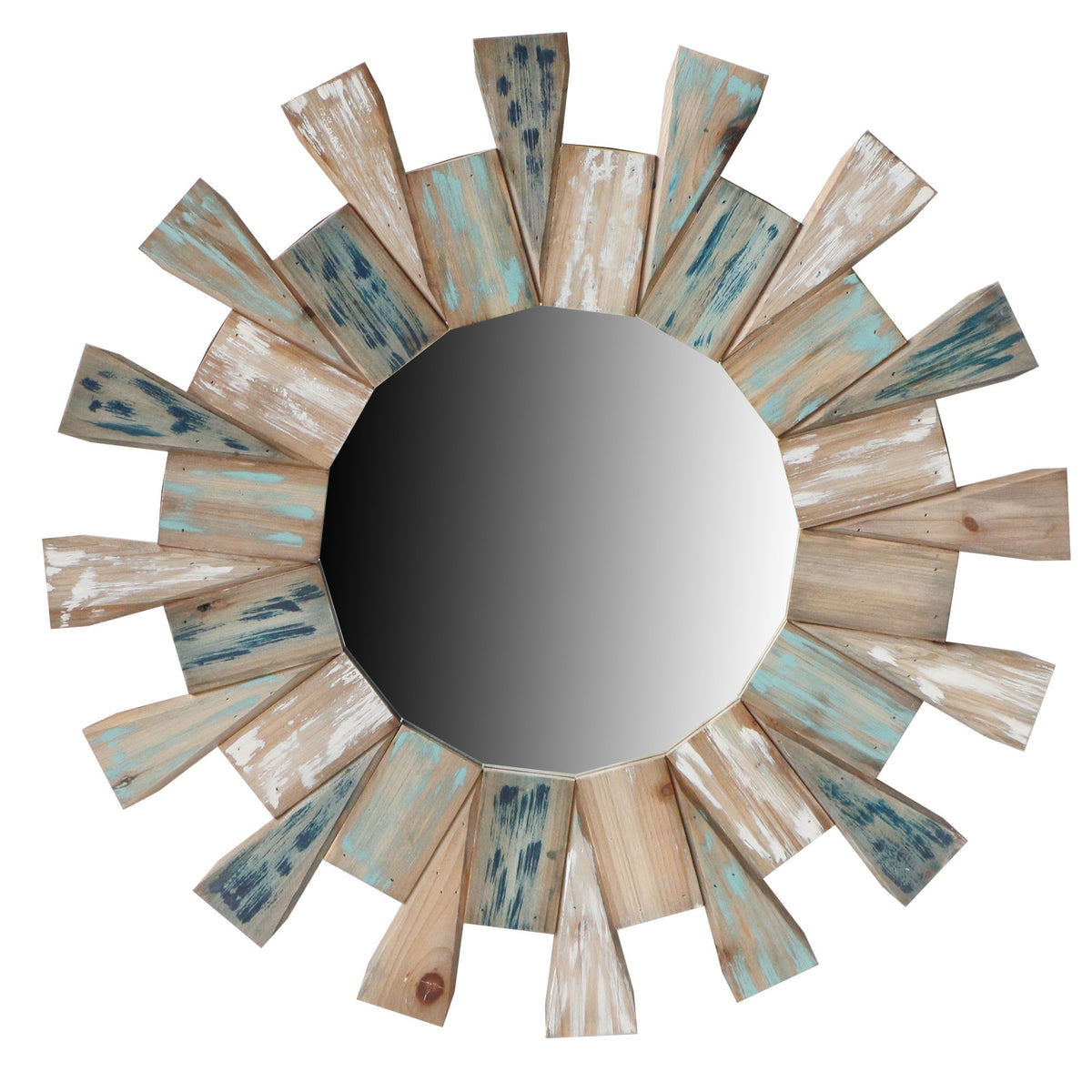 Round Wooden Decor Wall Mirror With Triangular Plank Accent Brown-zoom-2
