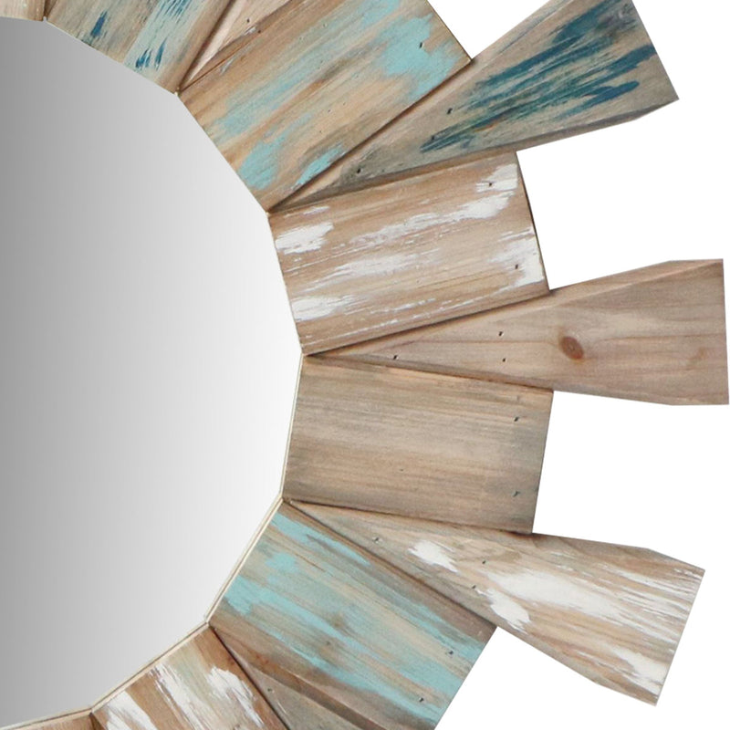 Round Wooden Decor Wall Mirror With Triangular Plank Accent Brown-zoom-