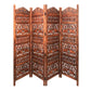 80 Inch Handcrafted 4 Panel Carved Wood Room Divider Screen, Intricate Cutout Details, Brown