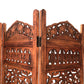 80 Inch Handcrafted 4 Panel Carved Wood Room Divider Screen, Intricate Cutout Details, Brown