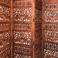 80 Inch Handcrafted 4 Panel Carved Wood Room Divider Screen, Intricate Cutout Details, Brown