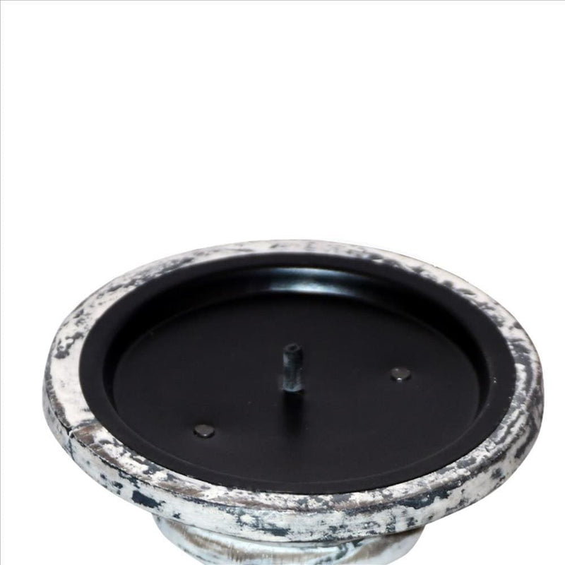 Wooden Candleholder With Turned Pedestal Base Set Of 3 Distressed White And Black-zoom-