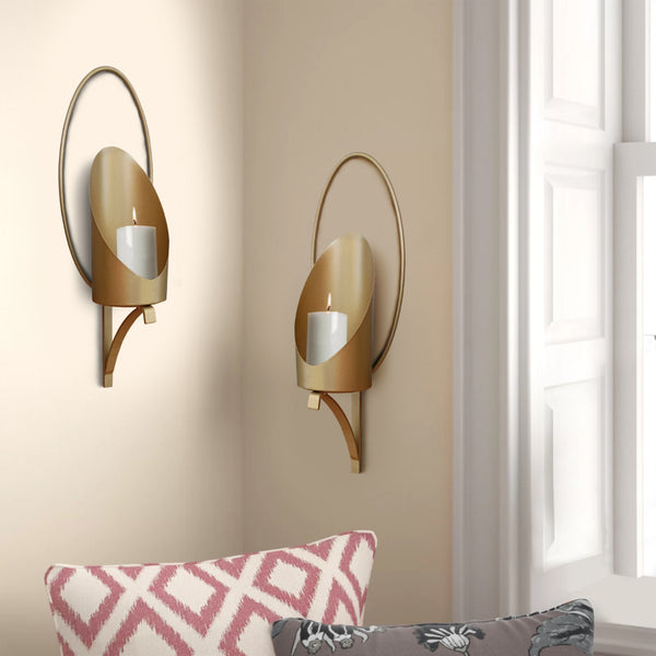 22 Inch Wall Sconce Candle Holder Modern Tulip Shape Set Of 2 Matte Gold Frame-zoom-2