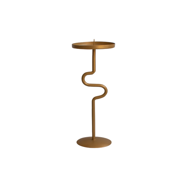 Handcrafted Vintage Candleholder S Shaped Stands Matte Gold Brass Set Of 3-zoom-