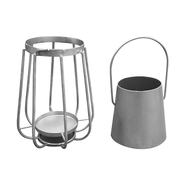 Ambient 12 Inch Vintage Style Iron Candle Stand Lantern Sleek Curved Handle Metallic Silver-zoom-