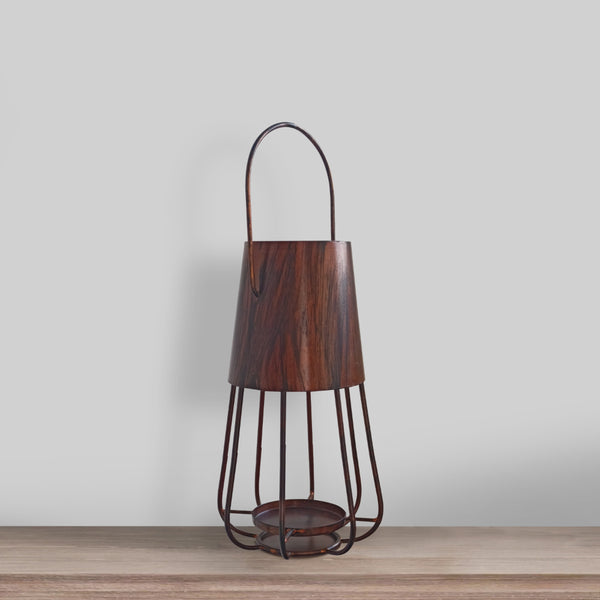 Ambient 12 Inch Vintage Style Iron Candle Stand Lantern Sleek Curved Handle Rustic Bronze-zoom-3