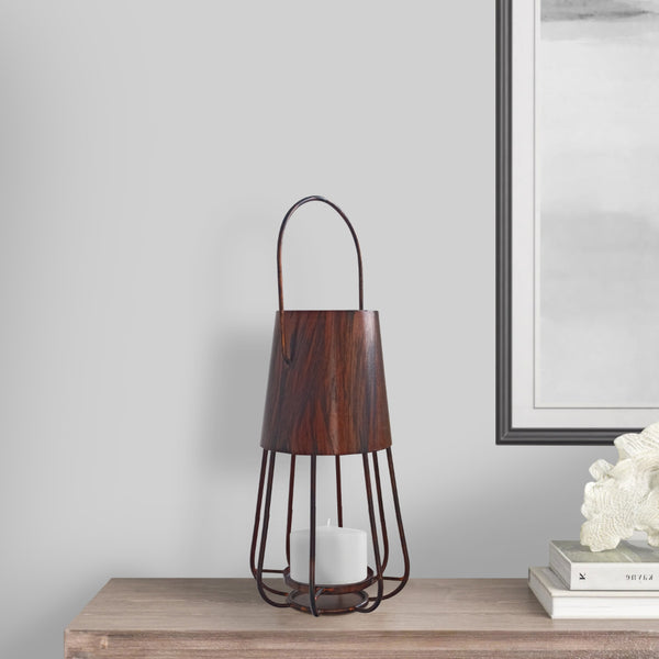 Ambient 12 Inch Vintage Style Iron Candle Stand Lantern Sleek Curved Handle Rustic Bronze-zoom-2