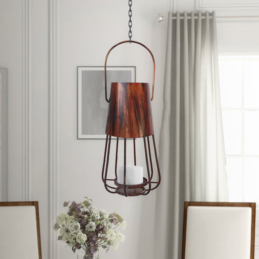 Ambient 12 Inch Vintage Style Iron Candle Stand Lantern Sleek Curved Handle Rustic Bronze