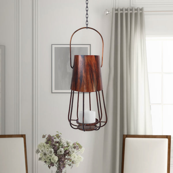 Ambient 12 Inch Vintage Style Iron Candle Stand Lantern Sleek Curved Handle Rustic Bronze