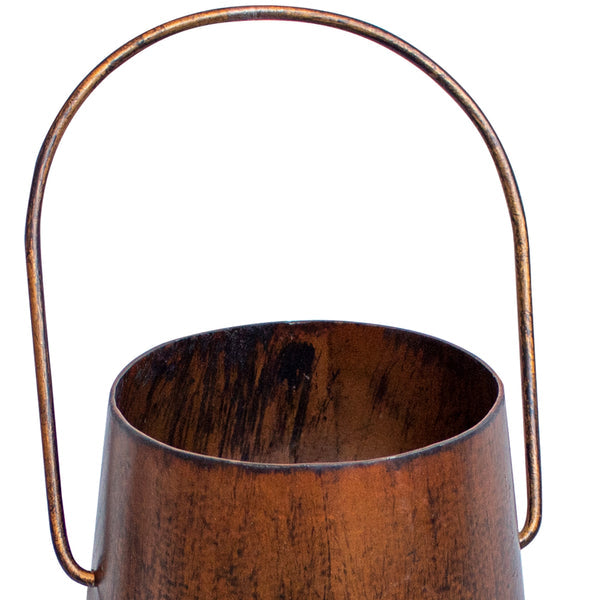 Ambient 12 Inch Vintage Style Iron Candle Stand Lantern Sleek Curved Handle Rustic Bronze-zoom-