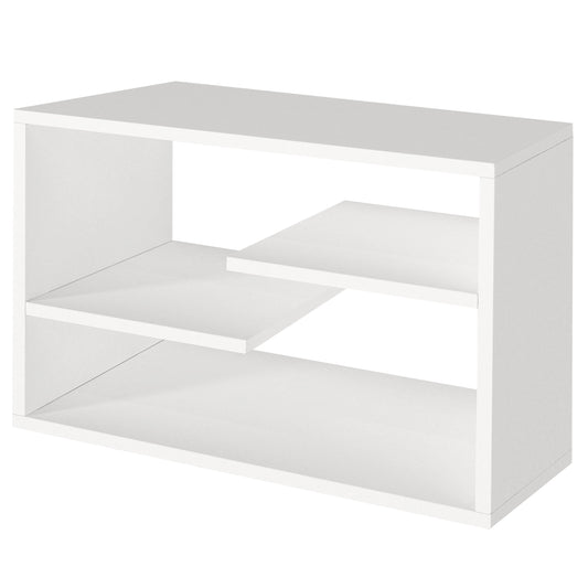 24 Inch Decorative Rectangular Wood Floating Wall Shelf With 3 Tier Storage White