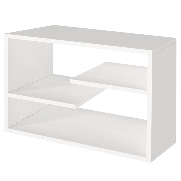 24 Inch Decorative Rectangular Wood Floating Wall Shelf With 3 Tier Storage White