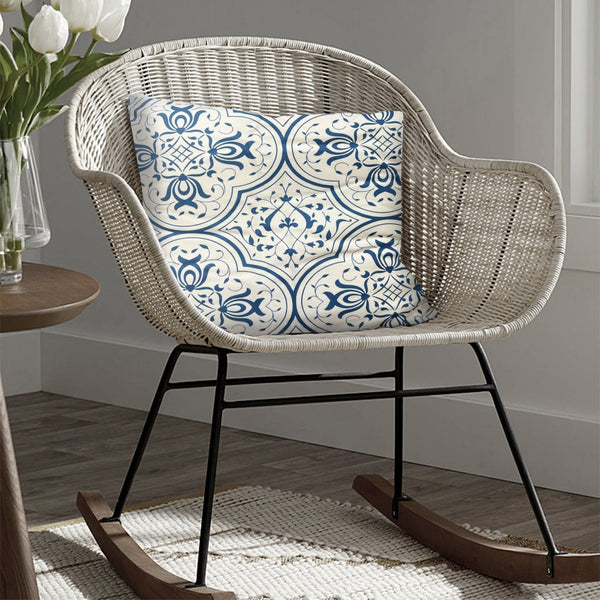 17 X 17 Inch Decorative Square Cotton Accent Throw Pillow With Classic Damask Print Blue And White-zoom-2