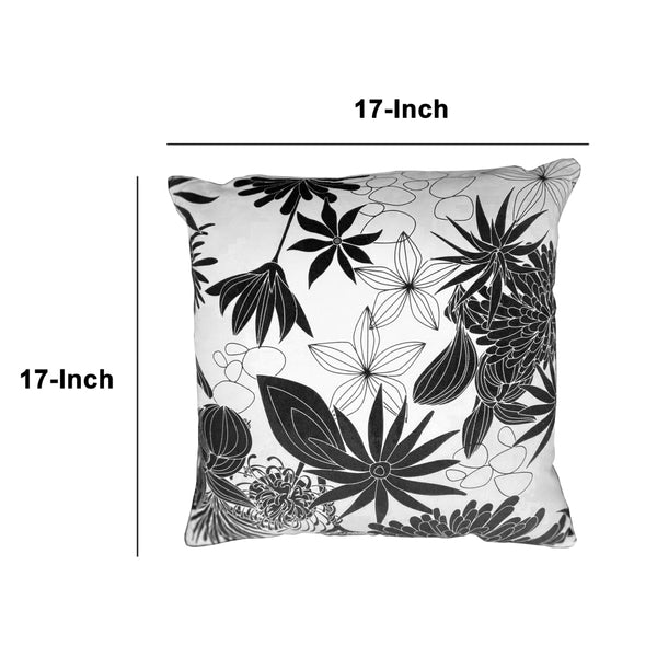 17 X 17 Inch Decorative Square Cotton Accent Throw Pillow With Classic Floral Print Black And White-zoom-
