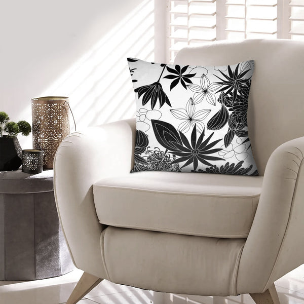 17 X 17 Inch Decorative Square Cotton Accent Throw Pillow With Classic Floral Print Black And White-zoom-