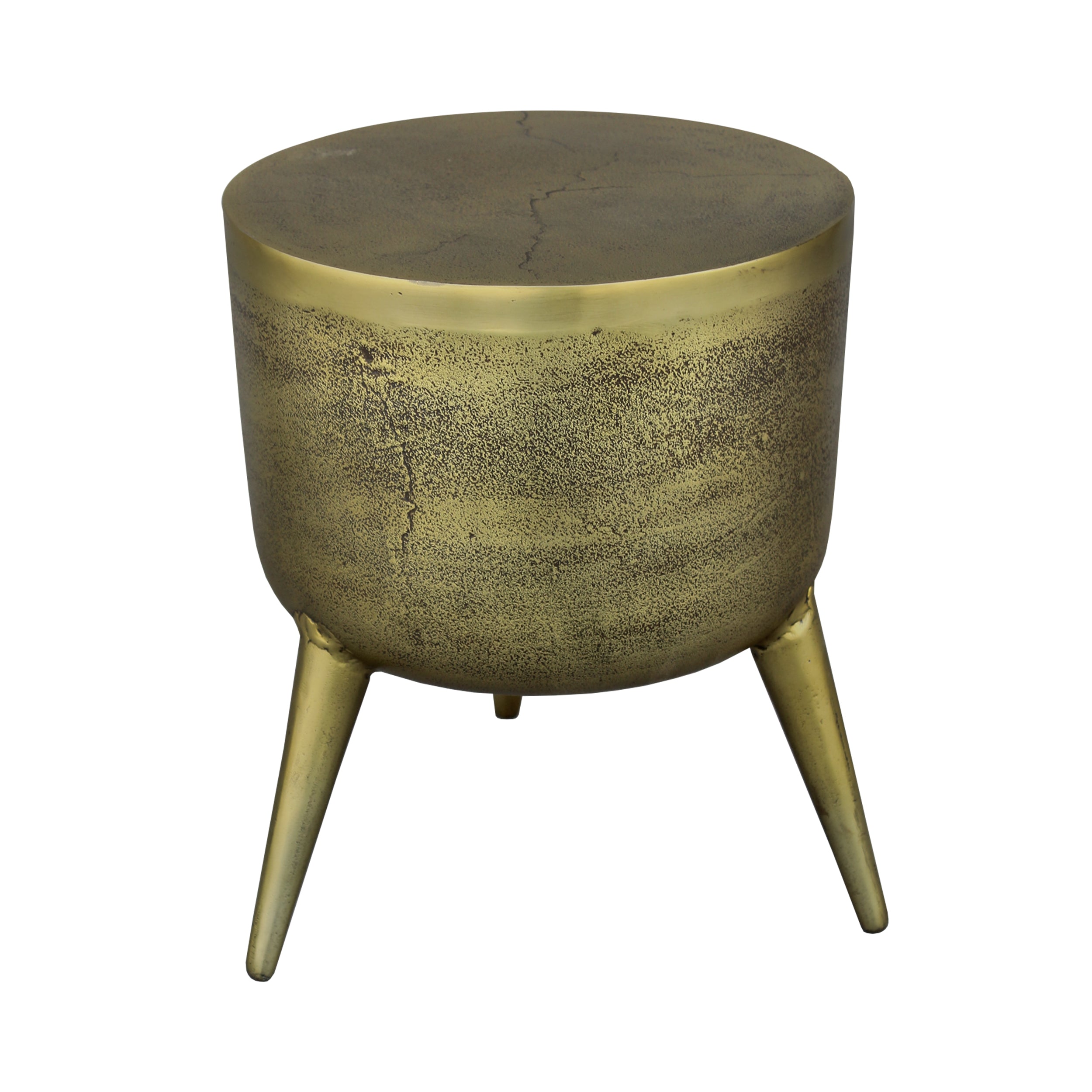 16 Inch Classic Vintage Round 3 Legs Decorative Aluminum Side End Table Djembe Drum Shape Antique Brass