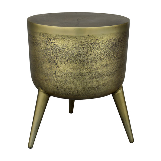 16 Inch Classic Vintage Round 3 Legs Decorative Aluminum Side End Table Djembe Drum Shape Antique Brass