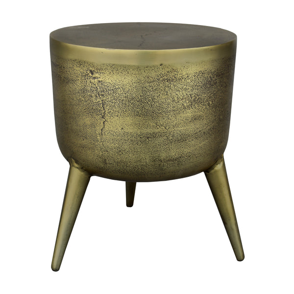 16 Inch Classic Vintage Round 3 Legs Decorative Aluminum Side End Table Djembe Drum Shape Antique Brass