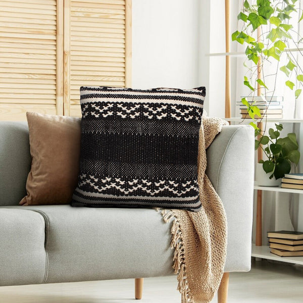 18 X 18 Jacquard Square Decorative Cotton Accent Throw Pillow With Aztec Tribal Boho Pattern Black White-zoom-1