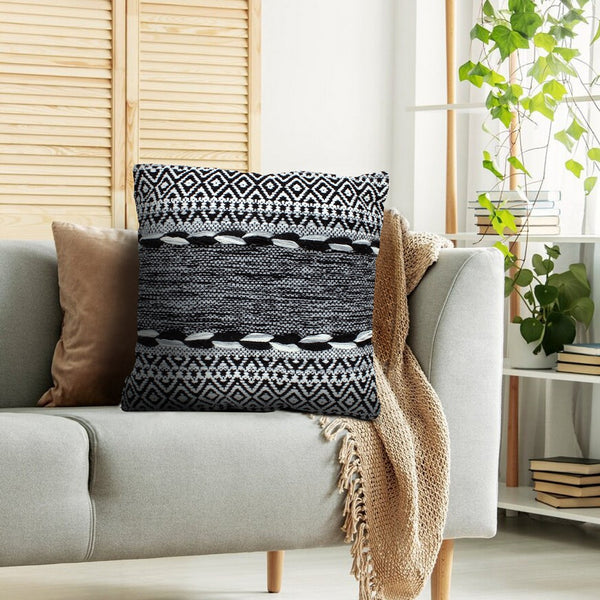 18 X 18 Jacquard Square Decorative Cotton Accent Throw Pillow With Soft Boho Tribal Pattern Black White-zoom-2
