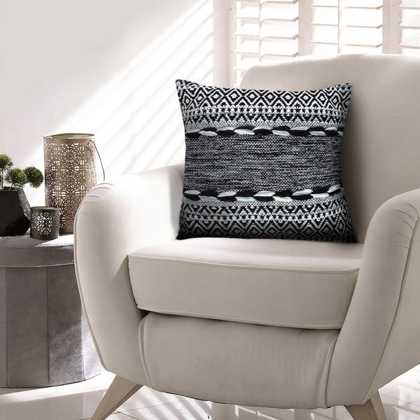 18 X 18 Jacquard Square Decorative Cotton Accent Throw Pillow With Soft Boho Tribal Pattern Black White-zoom-