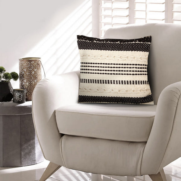 18 X 18 Square Cotton Decor Accent Throw Pillow Herringbone Design Embroidery Cream Black-zoom-