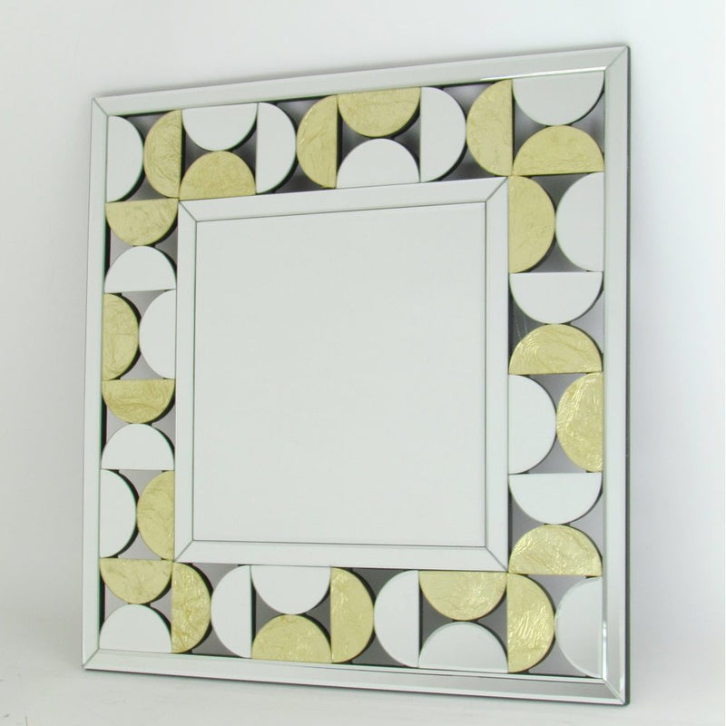 Beveled Squared Mirror Gold Leaf Design-zoom-
