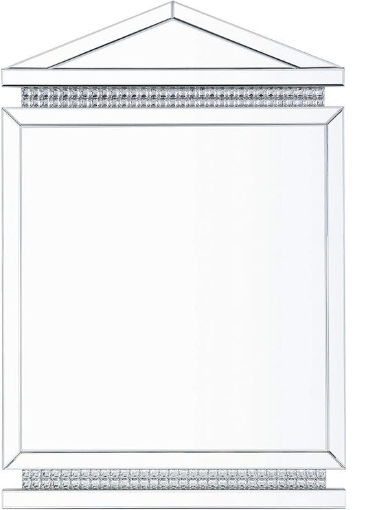 Rectangular Mirror Wall Decor With Faux Crystals And Triangular Top Silver