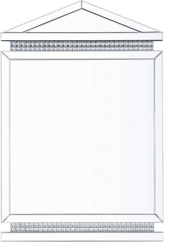Rectangular Mirror Wall Decor With Faux Crystals And Triangular Top Silver
