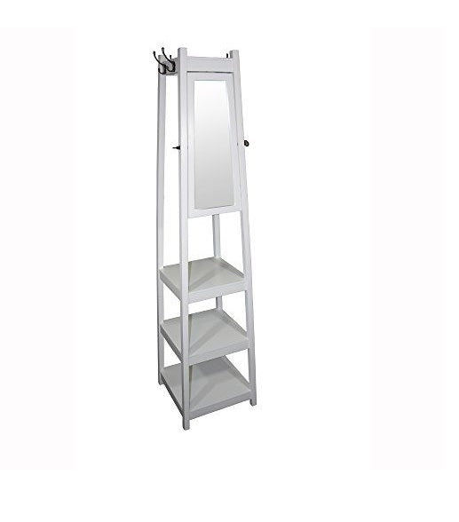 72" 3-Tier Tower Shoe/coat Rack & Mirror White-zoom-1