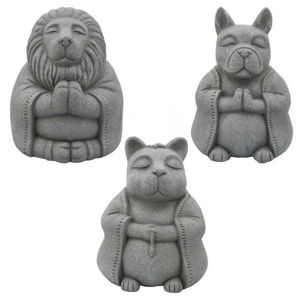 Resin Crafted Decorative Yoga Animal Set Of 3 Gray