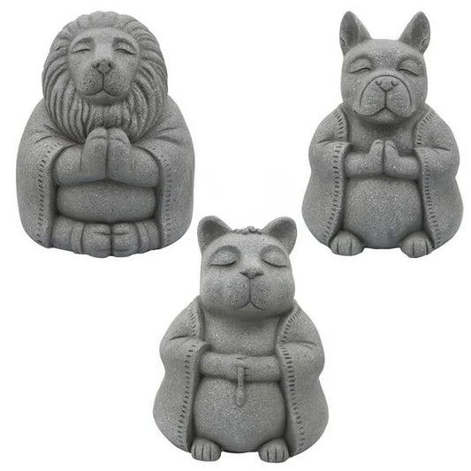 Resin Crafted Decorative Yoga Animal Set Of 3 Gray
