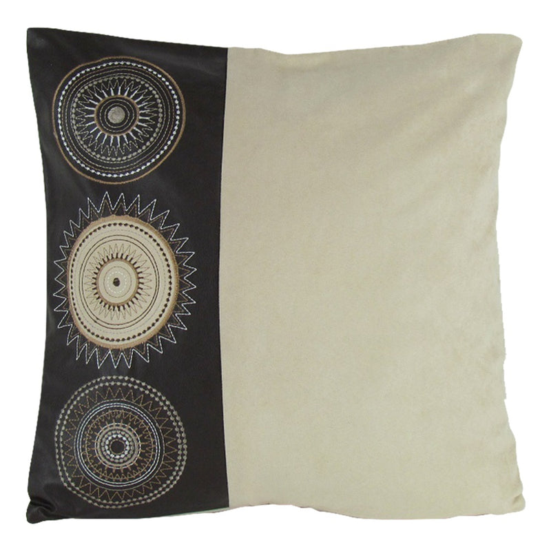 Circle Stiching Faux Leather Decorative Pillow  17"X17"-zoom-