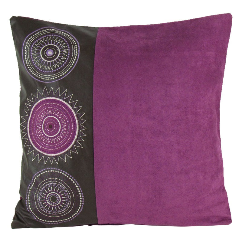 Circle Stiching Faux Leather Decorative Pillow  17"X17"-zoom-