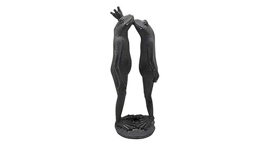 16 Inches Resin 2 Standing And Loving Frogs Accent Decor With Round Base, Black