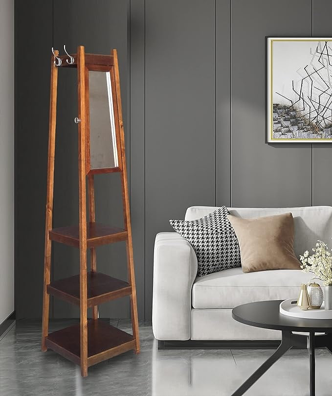 72" 3-Tier Tower Shoe/coat Rack & Mirror Cherry-zoom-